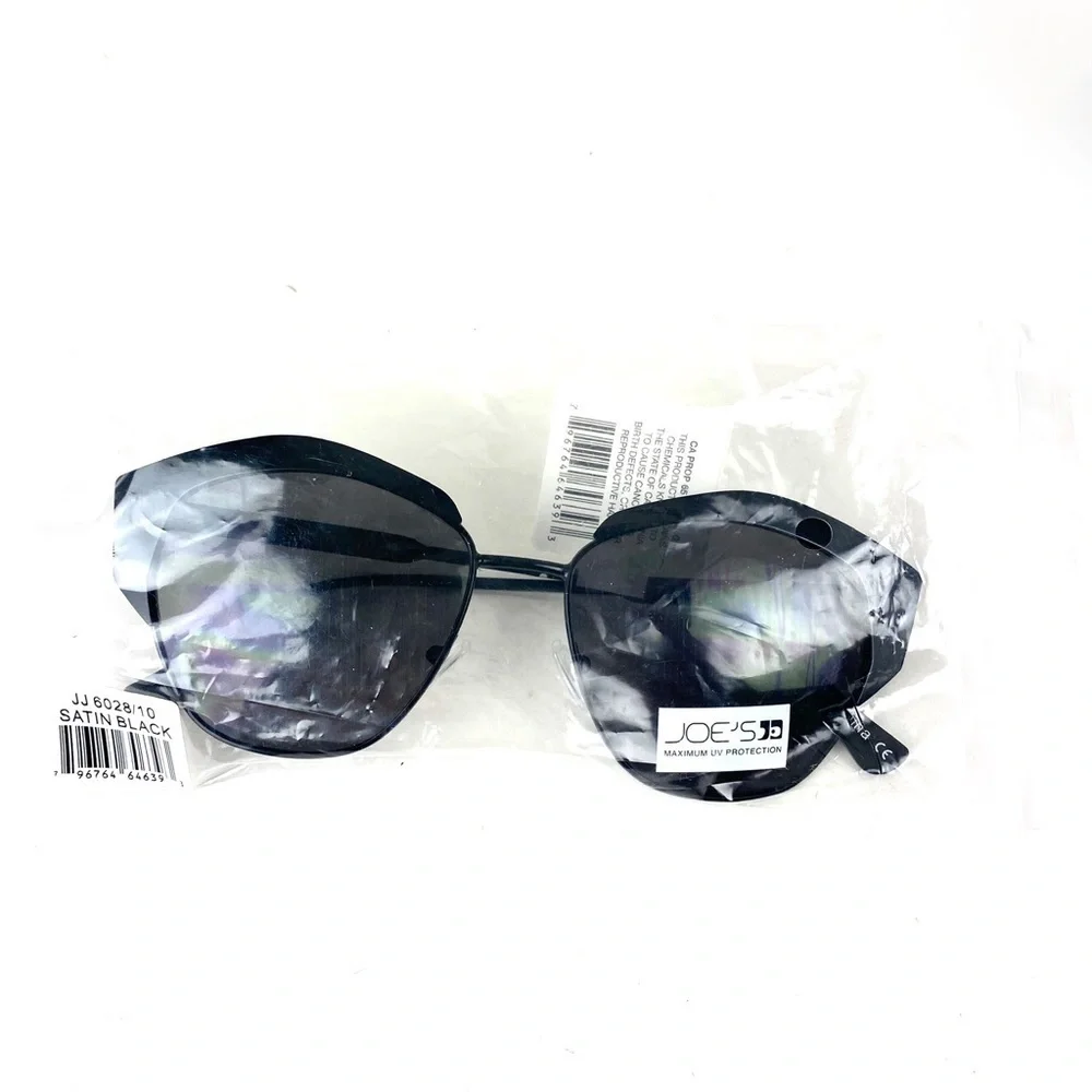 NWT Joe’s Jeans Sunglasses Black Satin Cat Eye Round UV Protection NEW Designer
